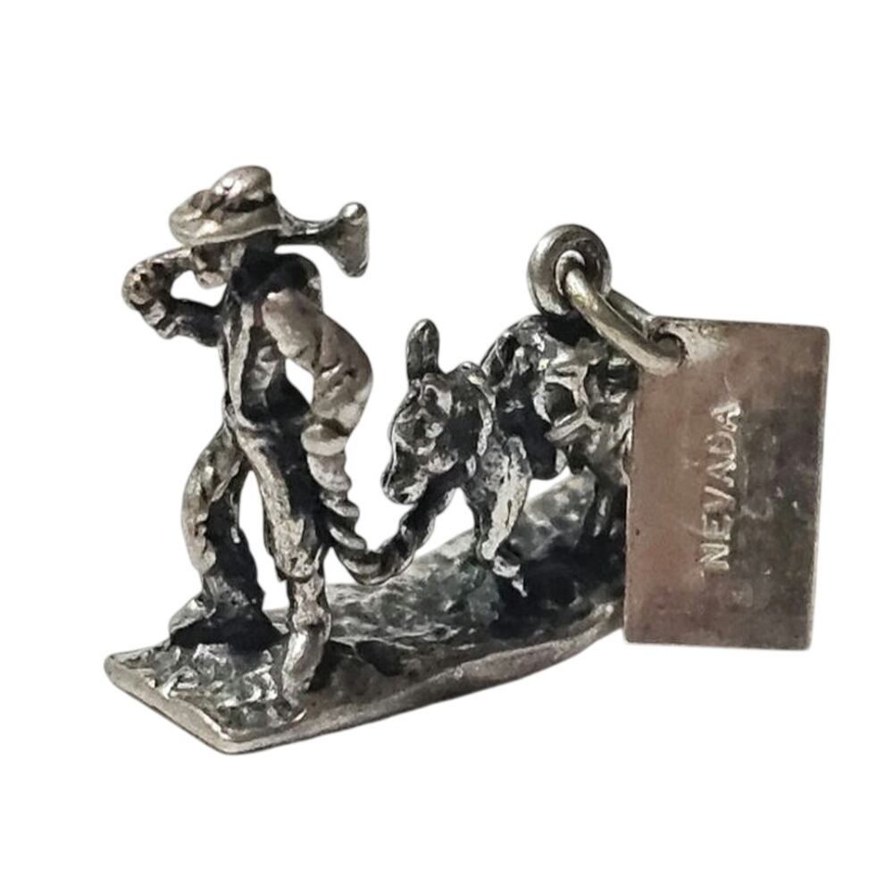 Vintage Bell Trading Post Sterling Silver 3D Nevada Miner and Mule Travel Charm